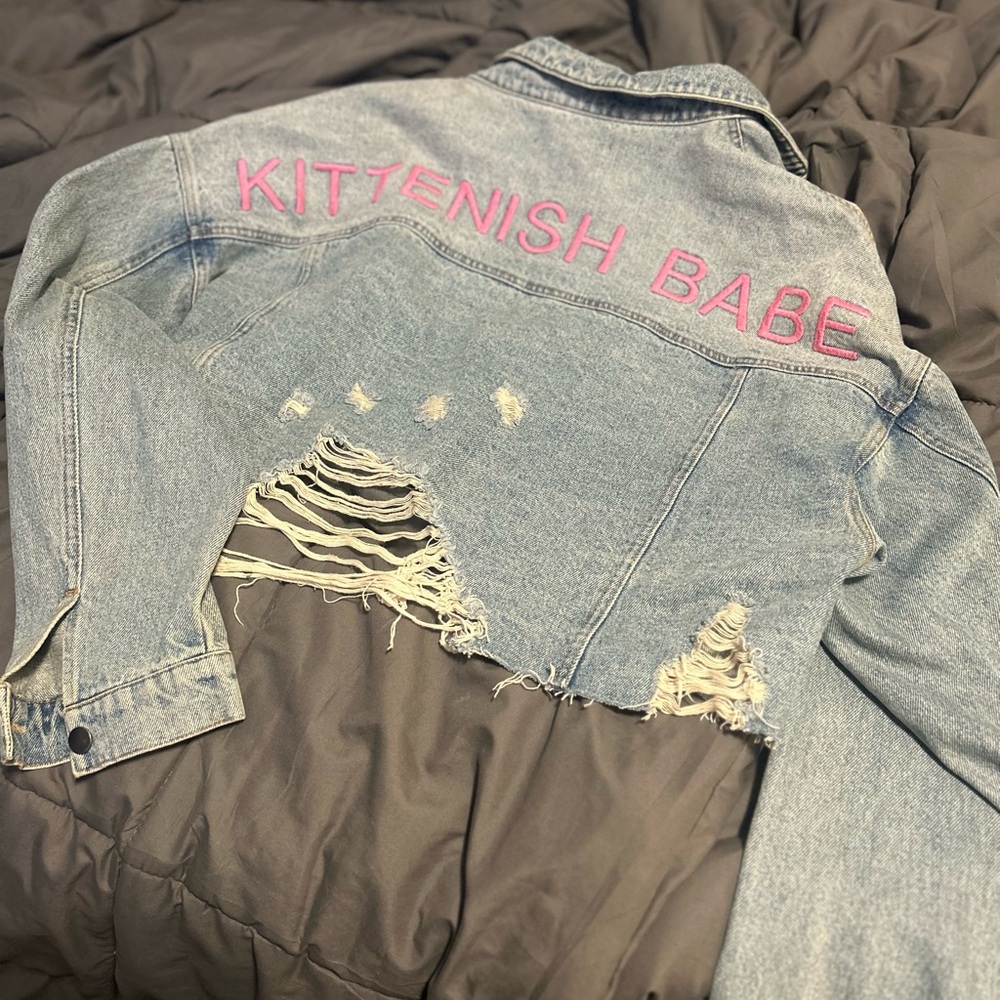 Distressed Cropped Denim Kittenish Jacket
